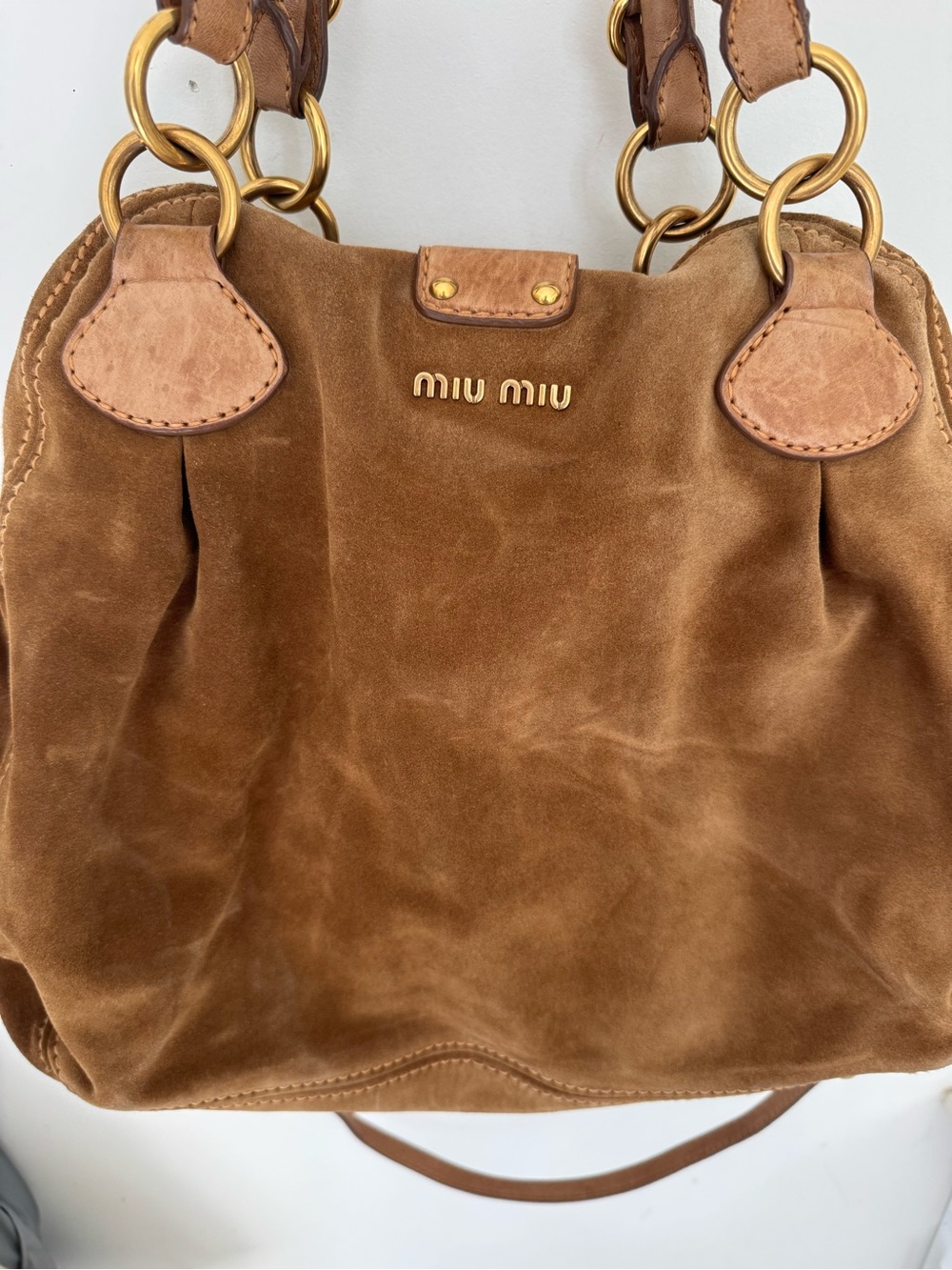 Miu Miu Brown Suede Shoulder Bag with Gold Hardware - Picture 13 of 14